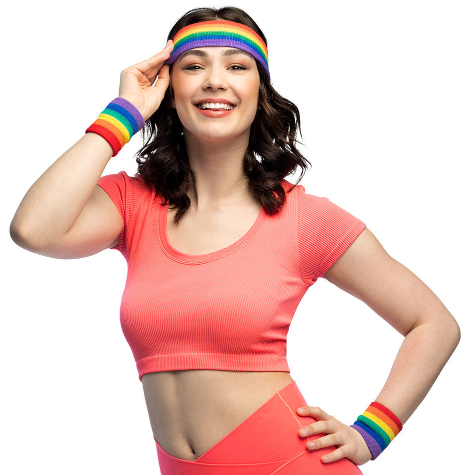 Hikinauhat sateenkaari ranteisiin ja otsalle