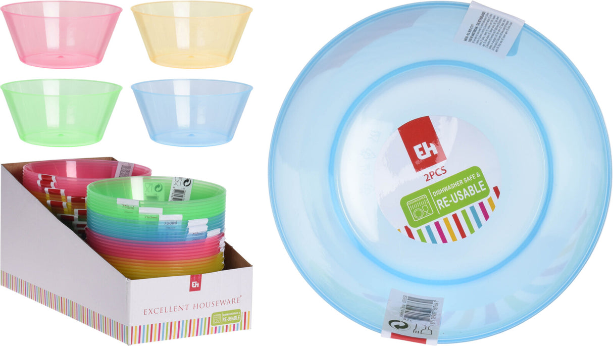 Muovikulho kirkkaat värit 2 kpl/pkt, lajitelmatuote 4 eri värivaihtoehtoa