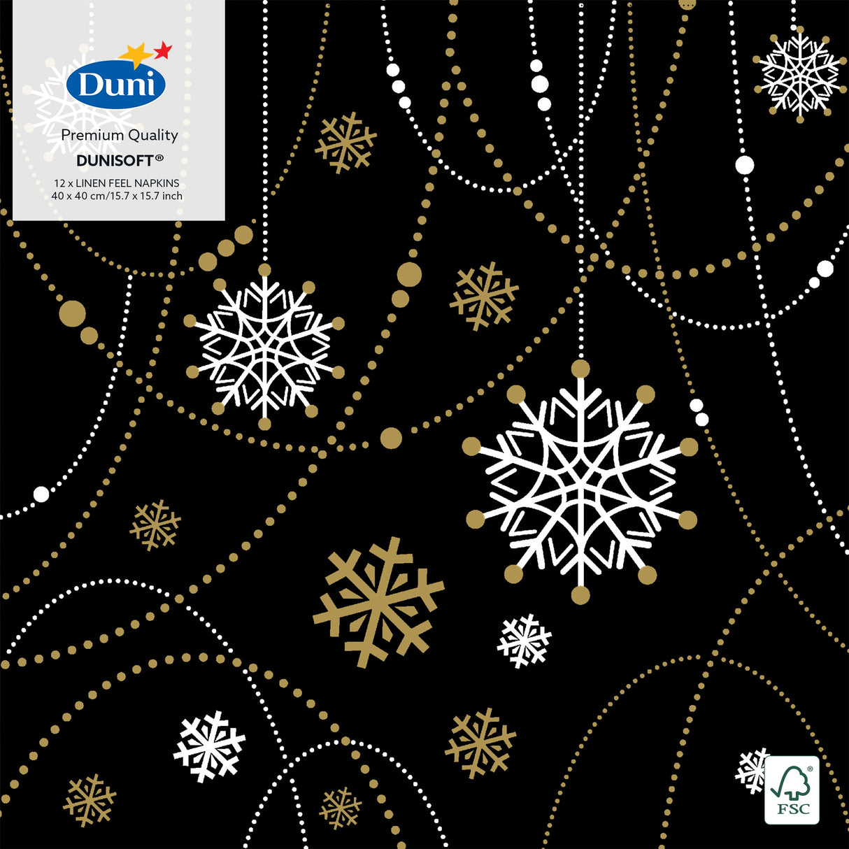 Lumihiutaleet illallislautasliina musta 12 kpl/pkt