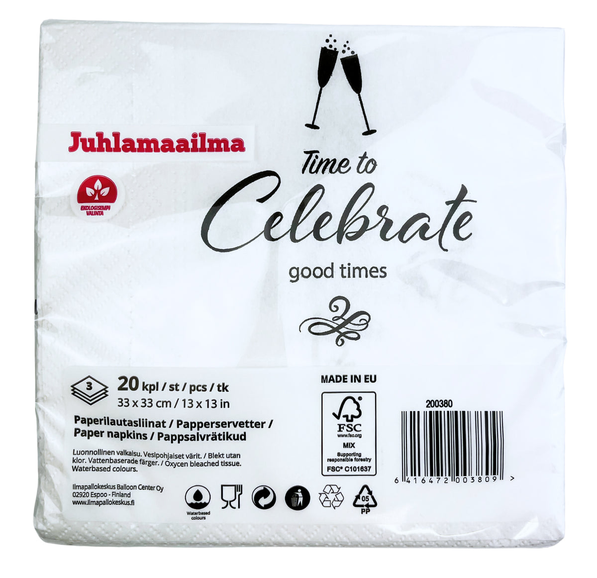 Celebrate suuri lautasliina valkoinen 33 x 33 cm 20 kpl/pkt