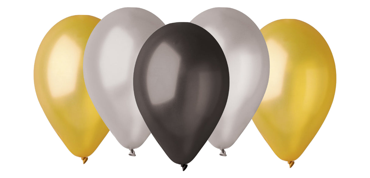 Ilmapallo 28 cm metallinhohtomusta, kulta ja hopea 5 kpl/pss