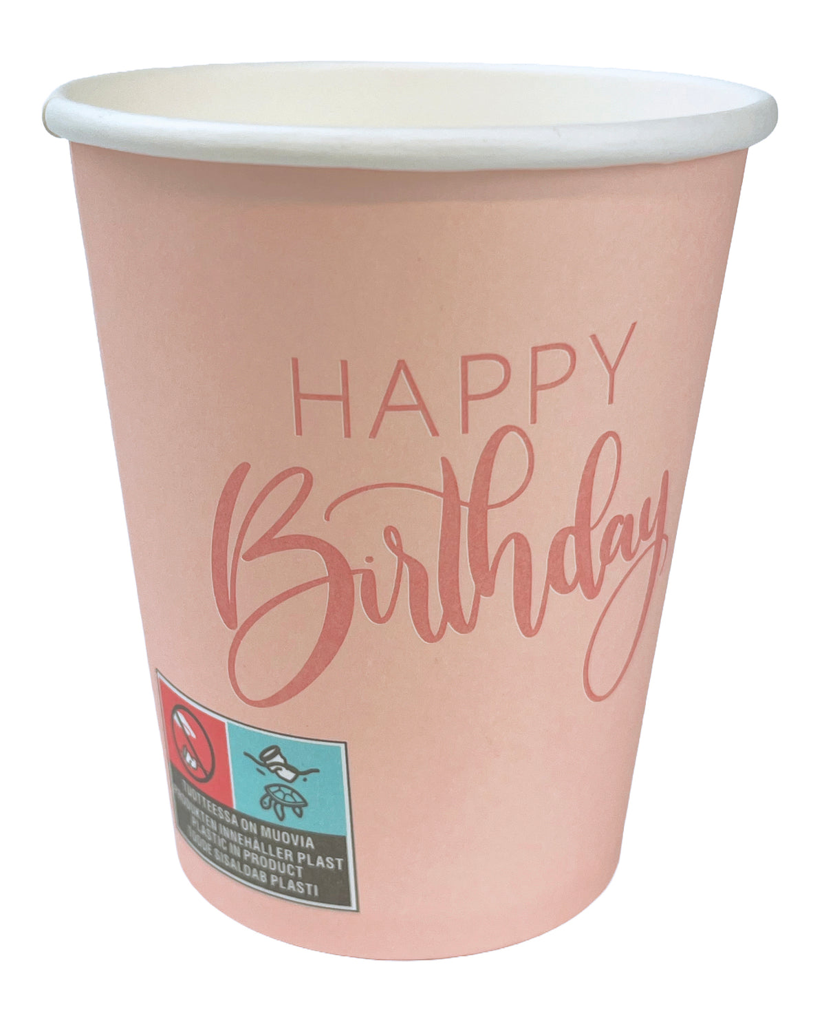 Pahvimuki Happy Birthday persikanvärinen 8 kpl/pkt