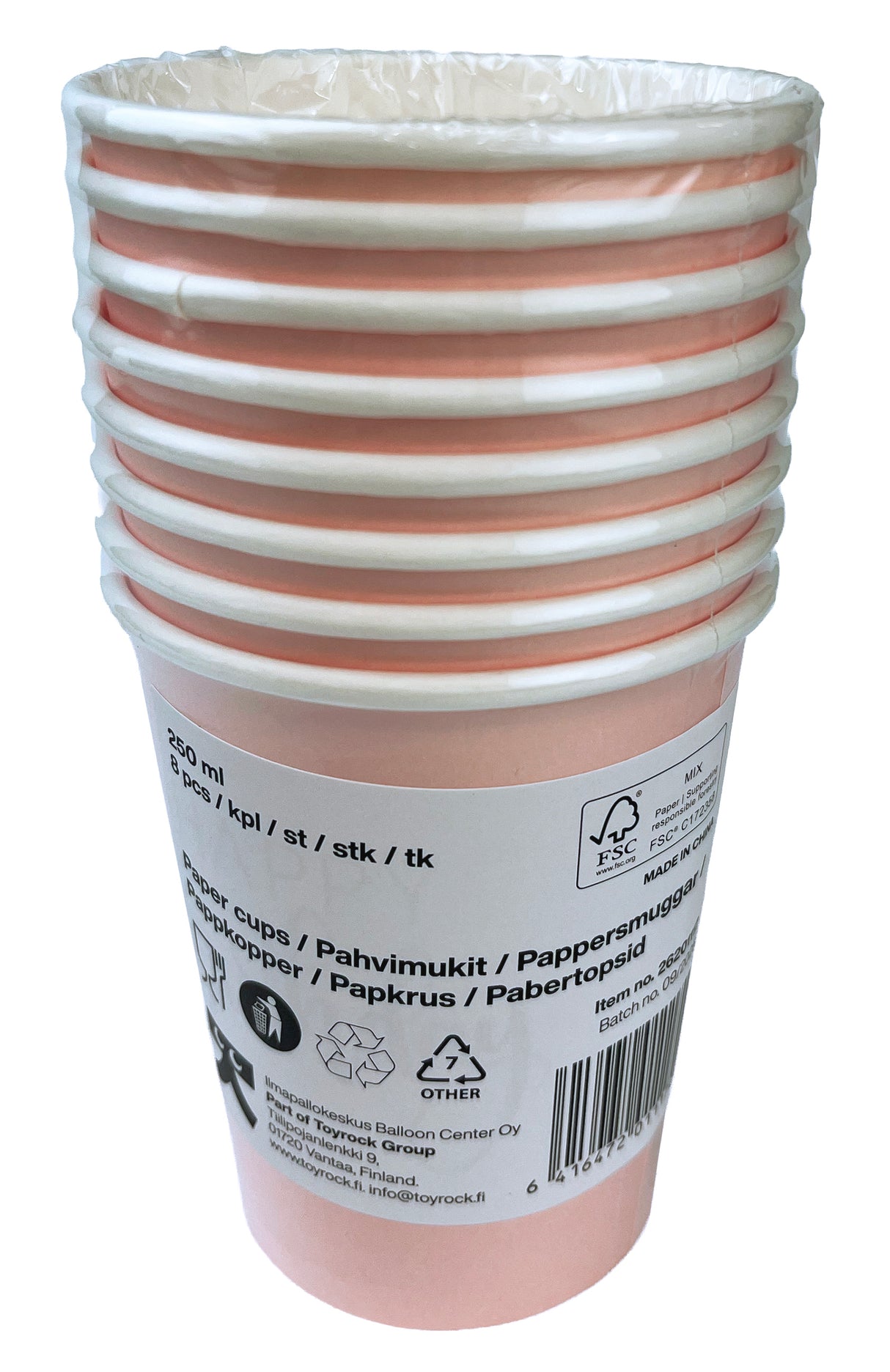 Pahvimuki Happy Birthday persikanvärinen 8 kpl/pkt