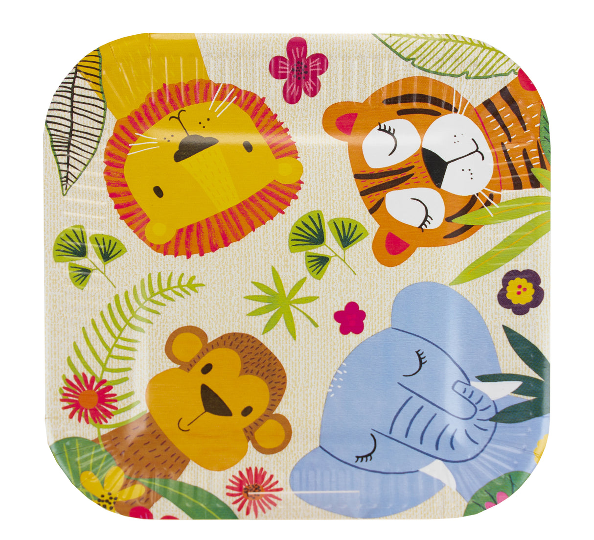 Suuri neliöpahvilautanen 23 cm viidakon eläimet 10 kpl/pkt