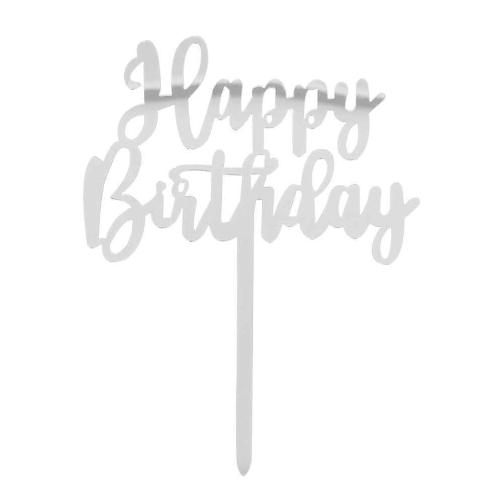 Happy Birthday kakunkoriste hopeanvärinen 15,5 x 11 cm