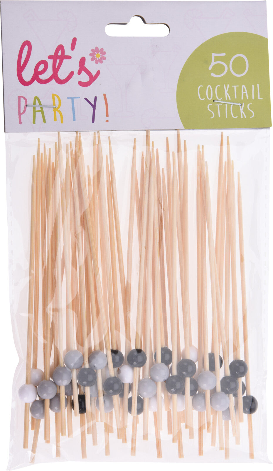 Cocktailtikku helmellä harmaa, musta ja valkoinen 50 kpl/pkt