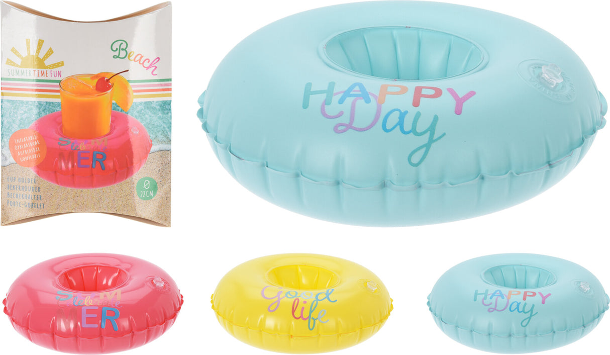 Juomatölkin pidike puhallettava, lajitelmatuote 3 erilaista