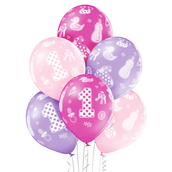 1 vuotta ilmapallo 30 cm pinkin ja lilan sävyt 6 kpl/ pkt