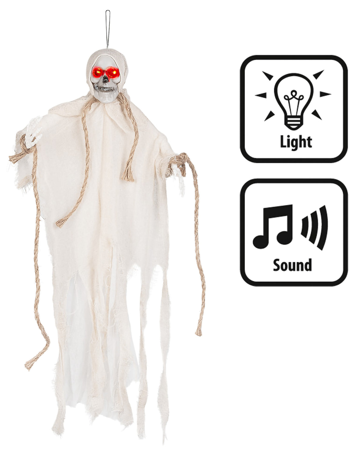 Ripustettava luurankokoriste 55 cm valolla ja äänellä