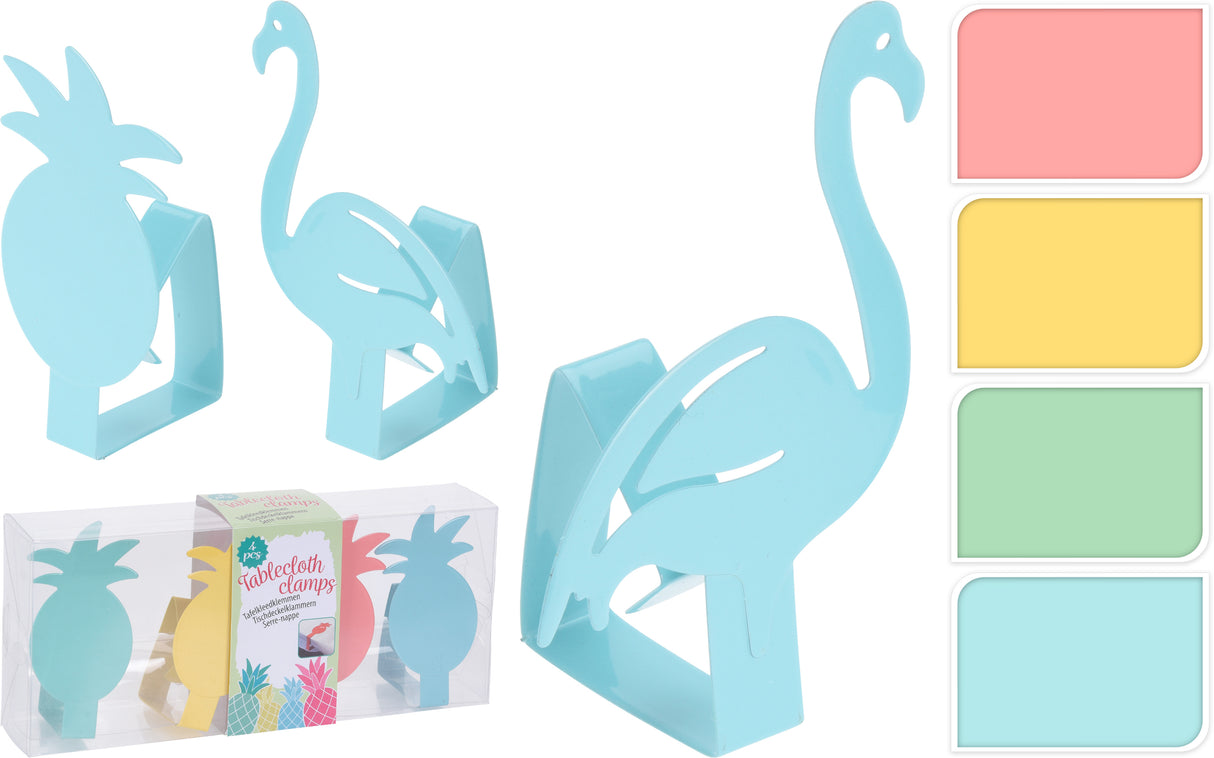 Tropiikki pöytäliinanpidike 4 kpl/pkt, lajitelmatuote ananas tai flamingo