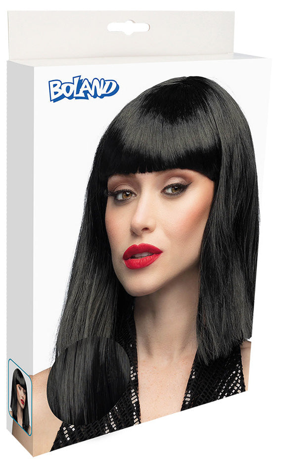 Peruukki musta puolipitkä otsahiuksilla
