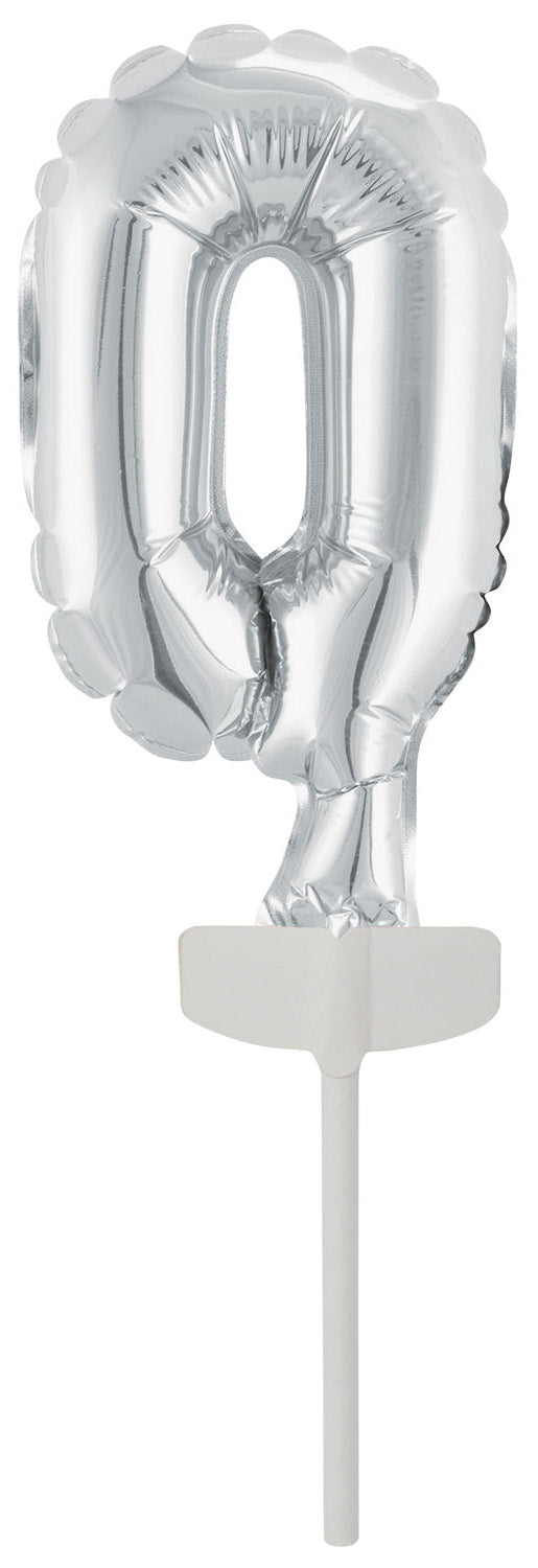 Kakunkoriste numerofoliopallo 0 hopeanvärinen 11 x 7 cm