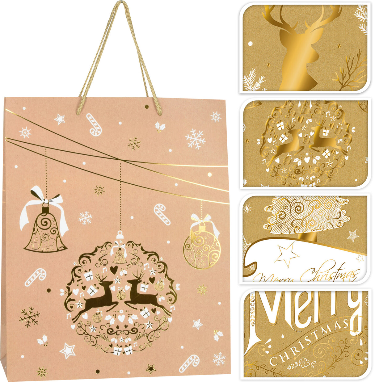 Lahjakassi joulu kimalle keskikoko 24,5 x 18,5 x 7 cm 1kpl, lajitelma 4 erilaista