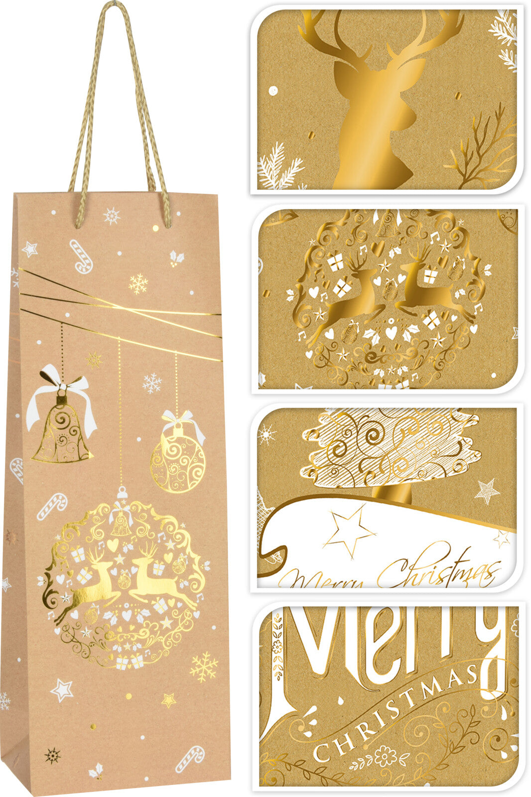 Lahjakassi joulu kimalle pullolle 12,5 x 36 x 5 cm 1kpl, lajitelma 4 erilaista