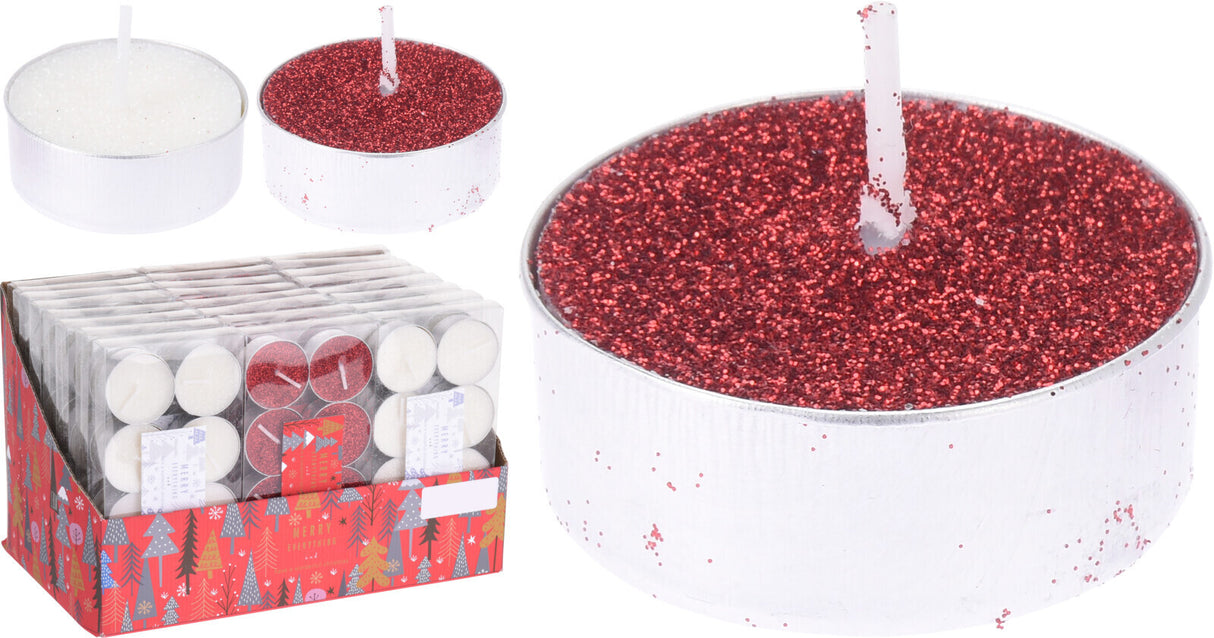 Lämpökynttilä kimalle 8 kpl/pkt lajitelmatuote, 2 eri väriä