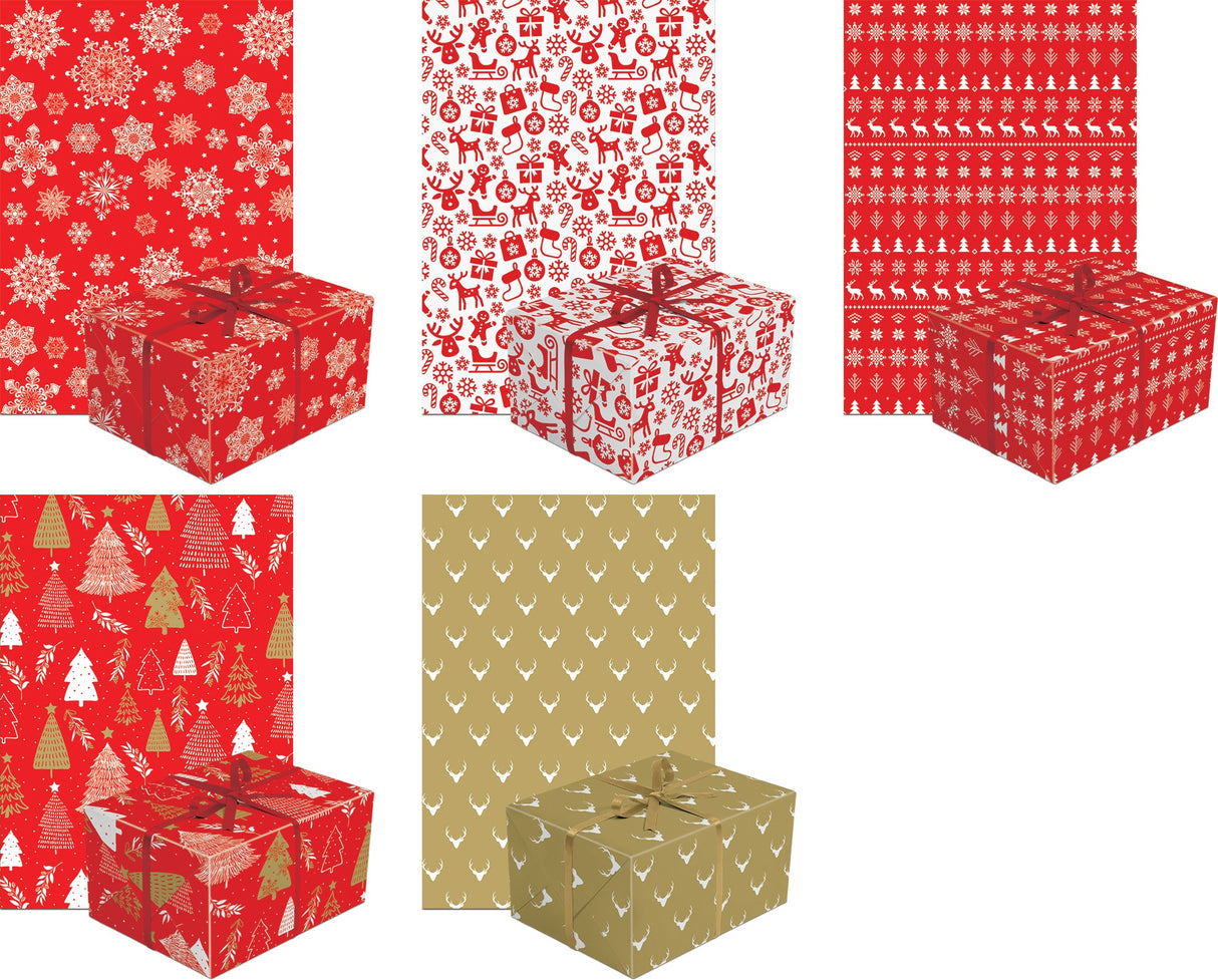 Joululahjapaperi 1 rll 70x200 cm lajitelma punainen ja kulta