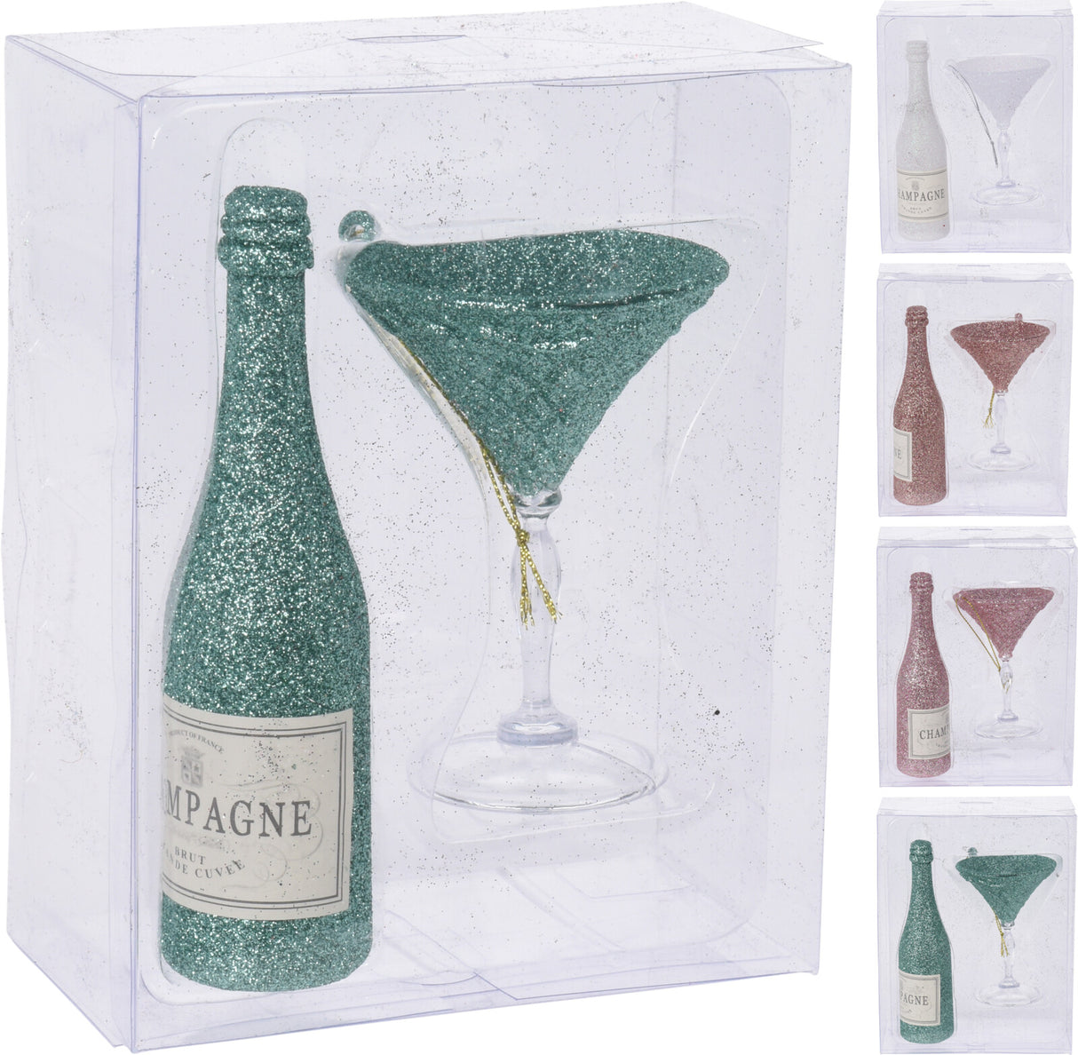 Ripustettava koriste shampanjapullo ja lasi 1 kpl 4 eri värivaihtoehtoa