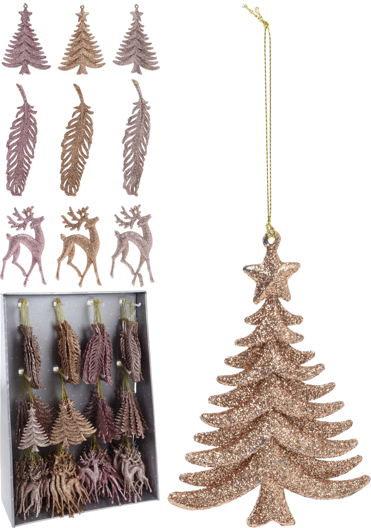 Kimaltava ripustettava koriste 1 kpl/pkt, lajitelma 3 erilaista