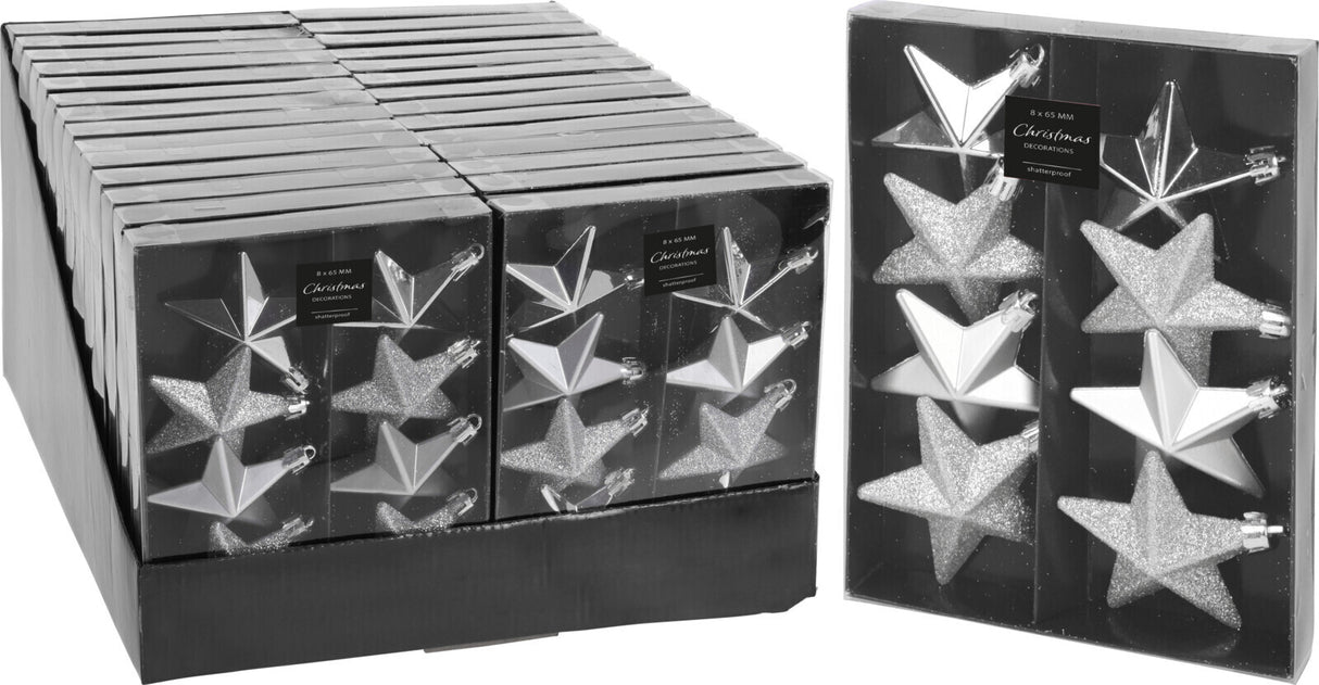 Joulukuusenkoriste tähti hopeanvärinen 8 kpl/pkt