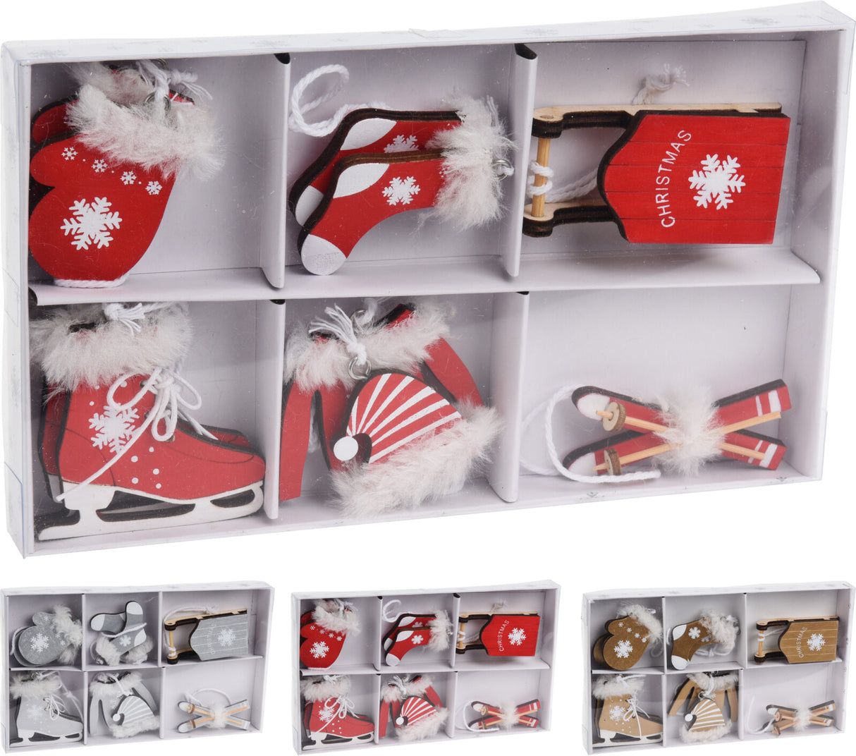 Joulukoriste puinen 6 kpl/pkt, 3 eri värivaihtoehtoa