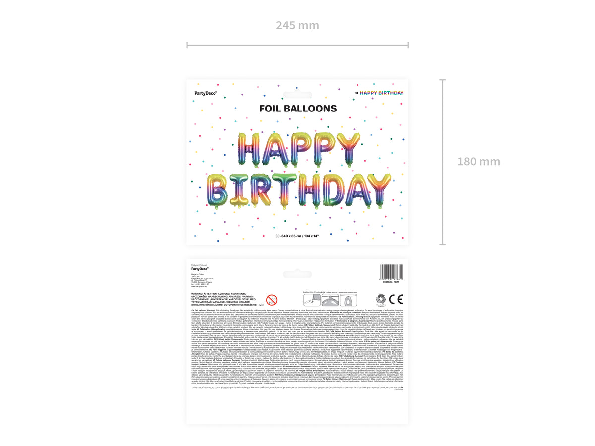 Happy Birthday kirjainfoliopallo sateenkaari