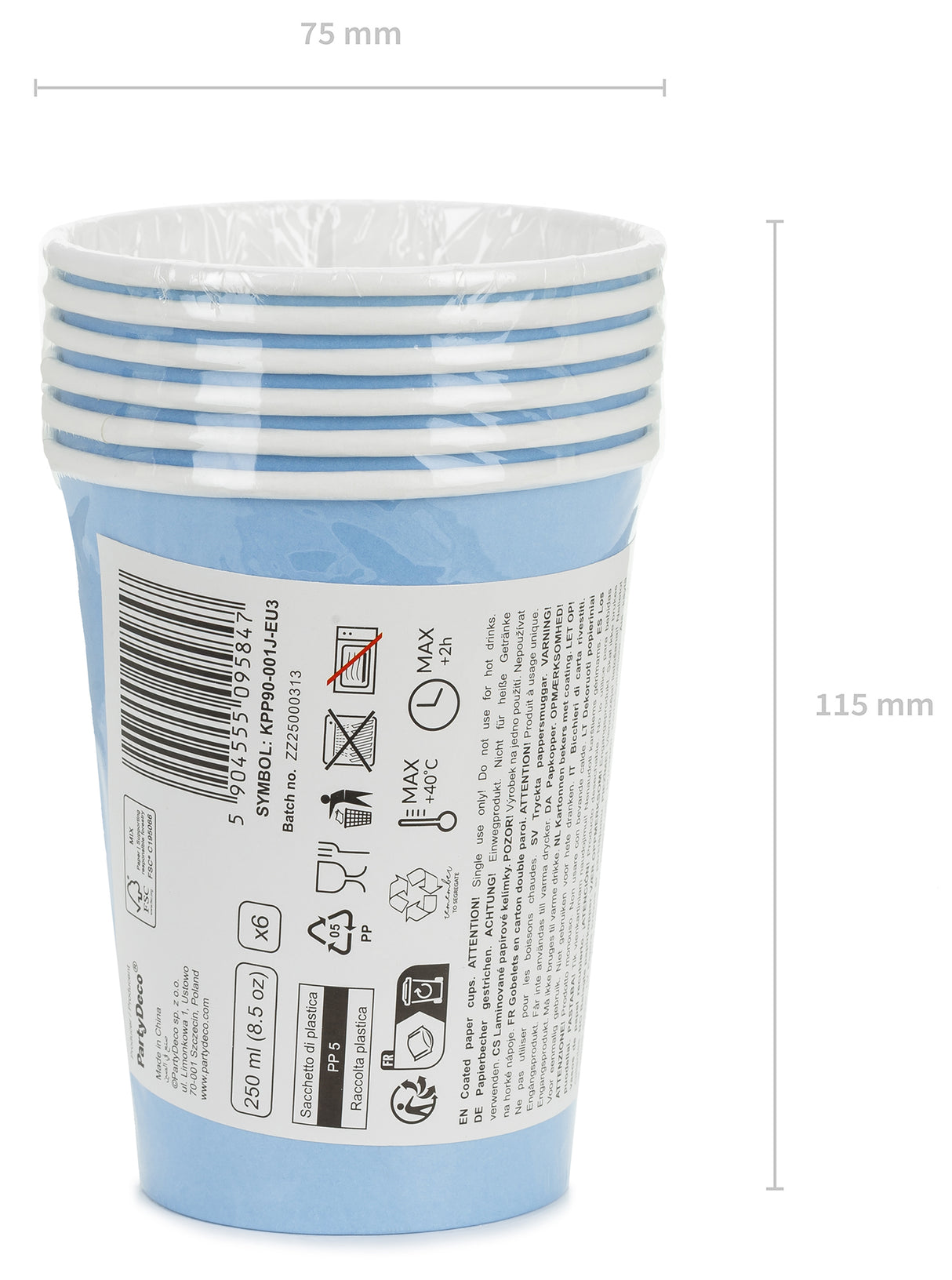 Pahvimuki vaaleansininen, 250 ml 6 kpl/pkt