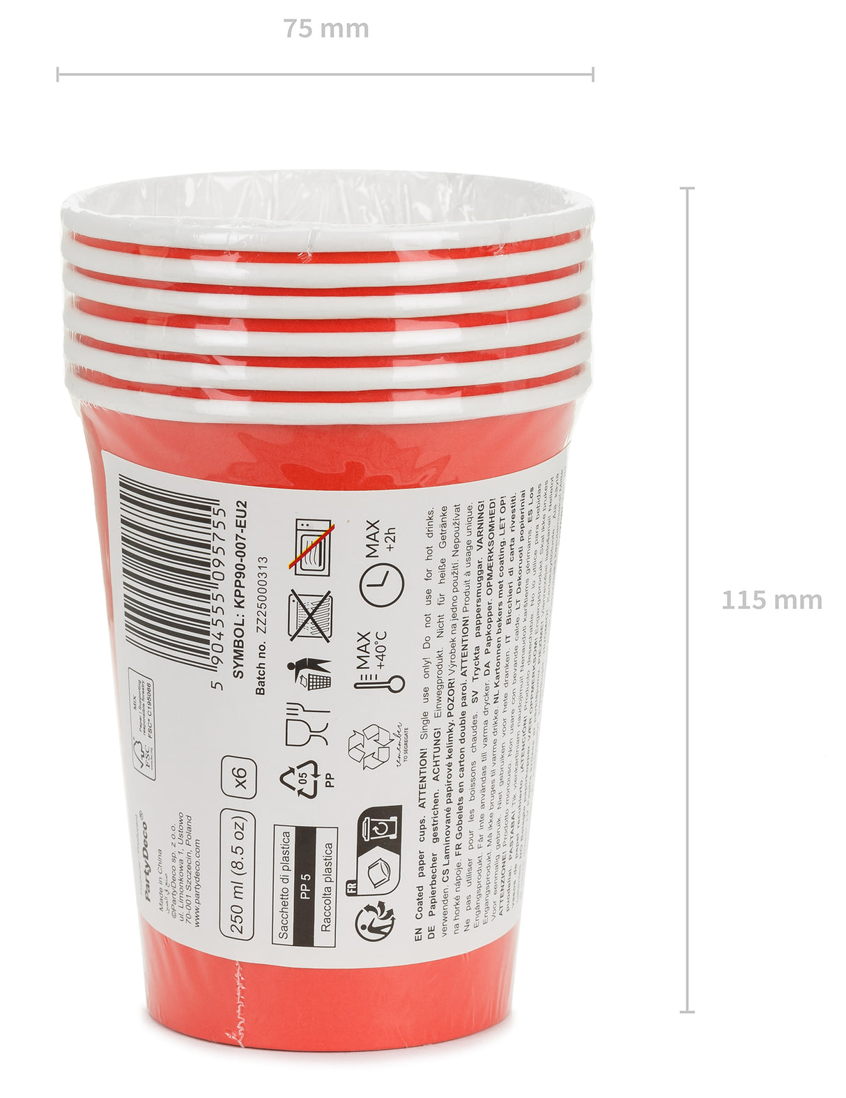 Pahvimuki punainen, 250 ml 6 kpl/pkt