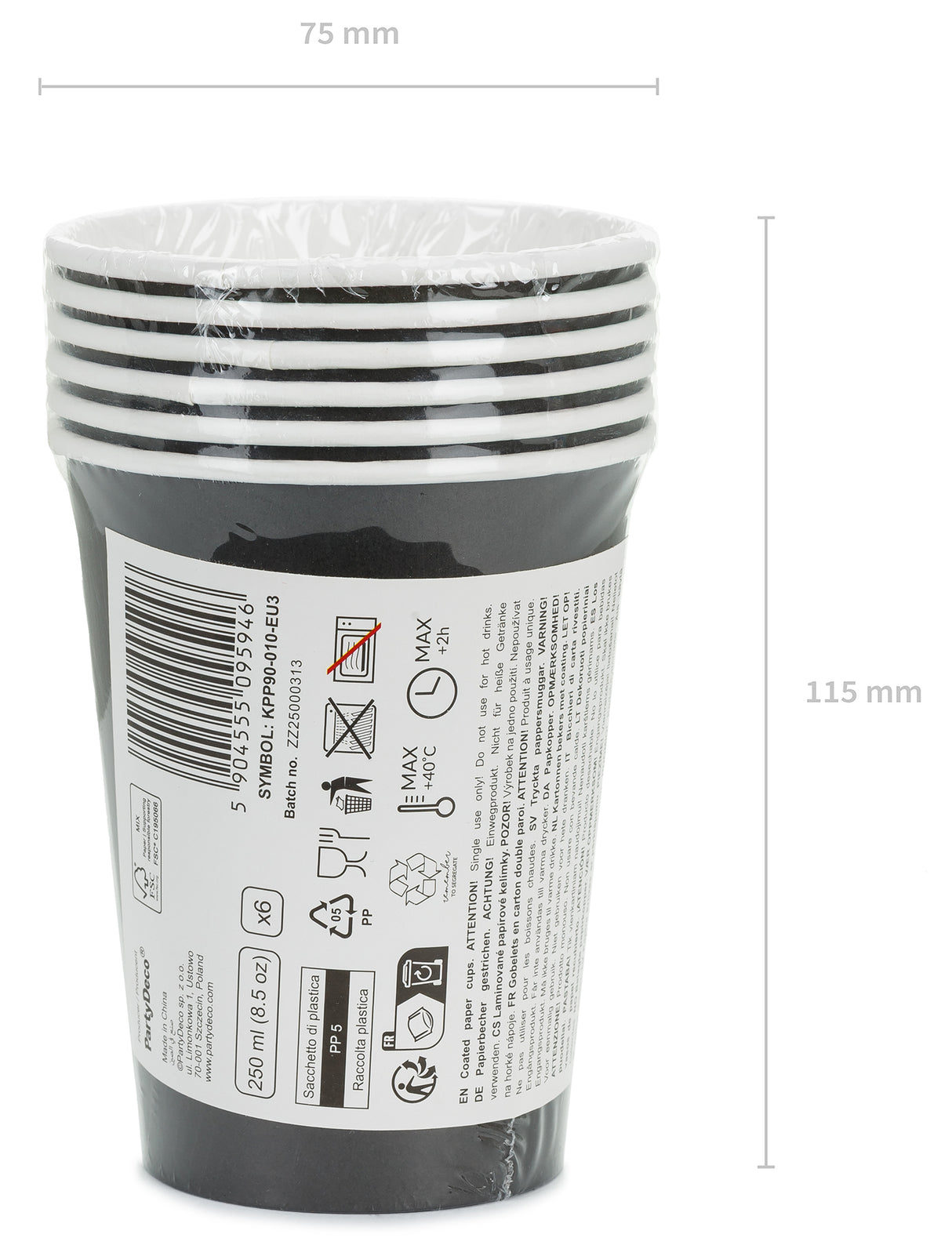 Pahvimuki musta, 250 ml 6 kpl/pkt