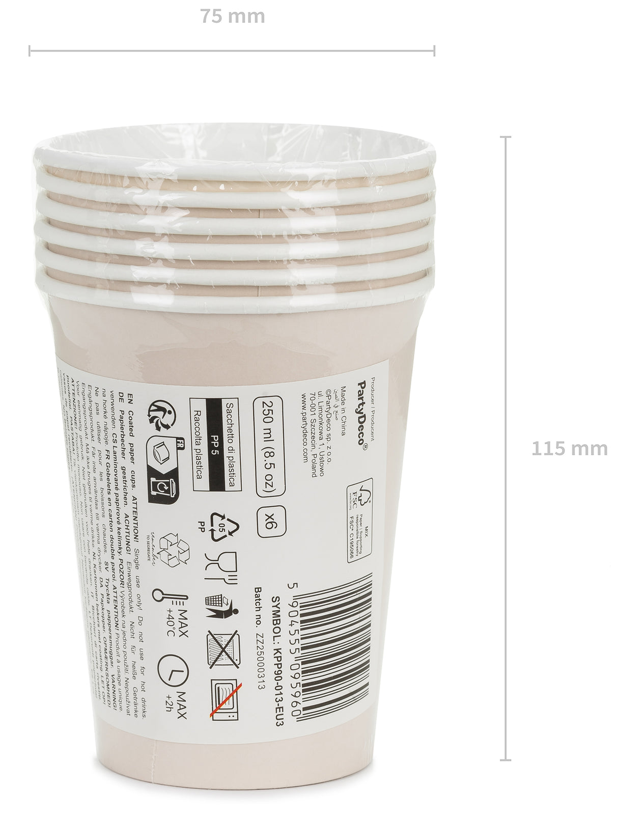 Pahvimuki beige, 250 ml 6 kpl/pkt