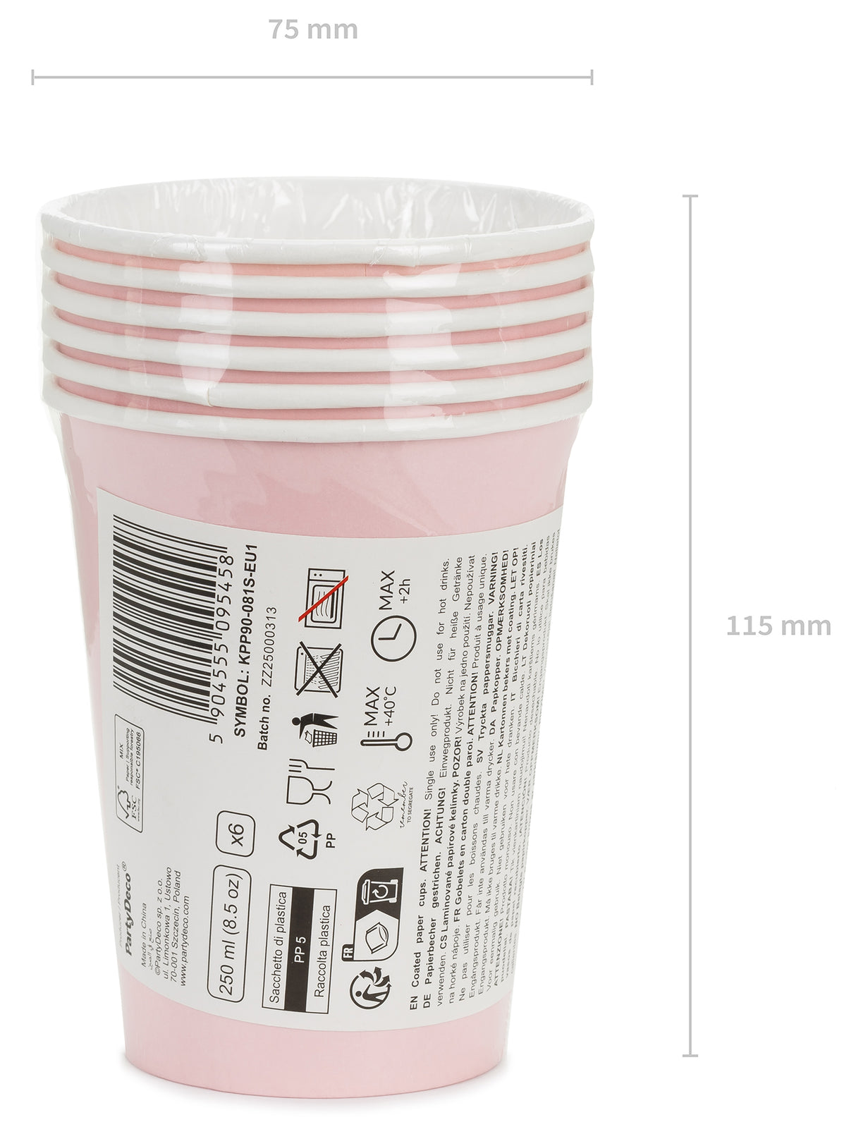 Pahvimuki vaaleanpunainen, 250 ml 6 kpl/pkt