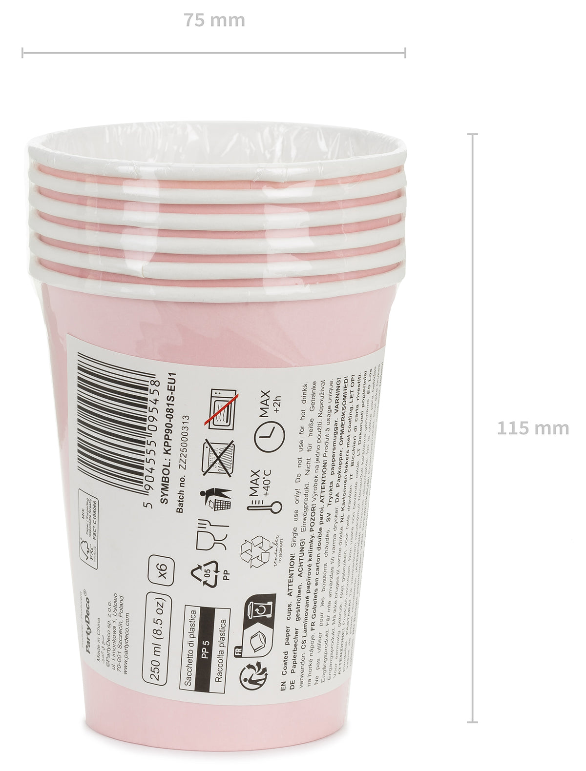 Pahvimuki vaaleanpunainen, 250 ml 6 kpl/pkt