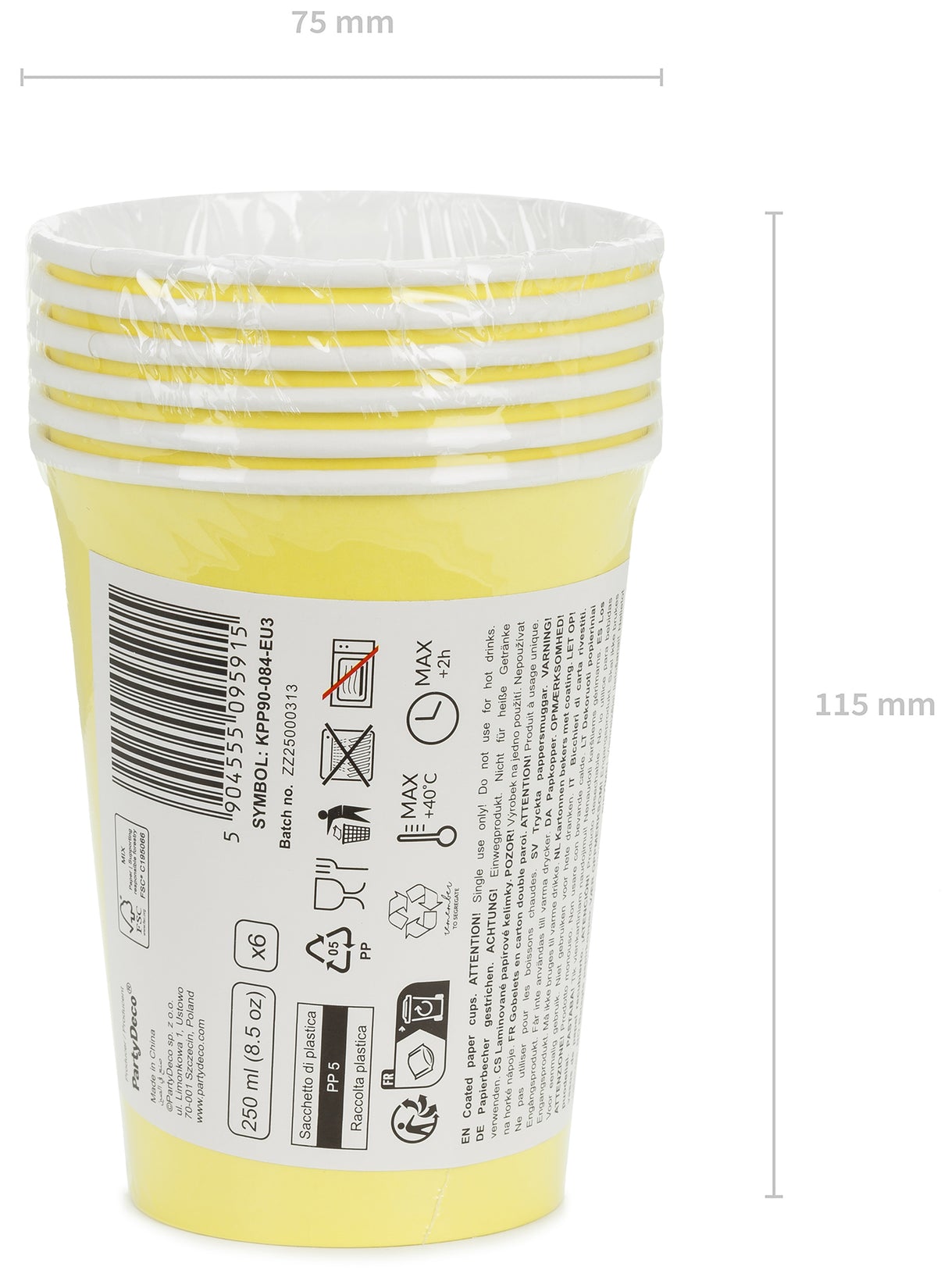Pahvimuki keltainen, 250 ml 6 kpl/pkt