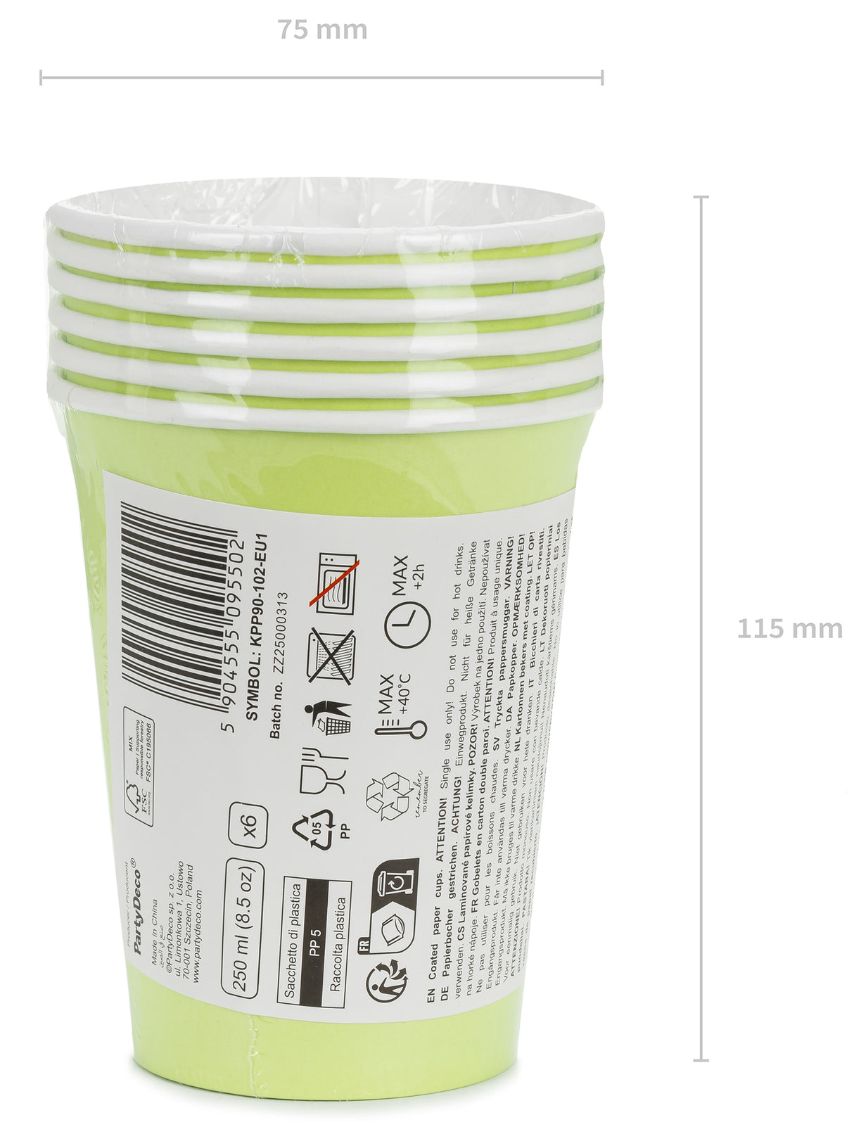 Pahvimuki vaaleanvihreä, 250 ml 6 kpl/pkt