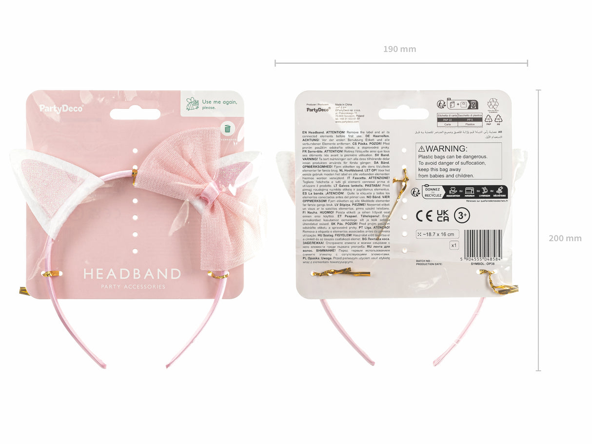 Panta, kissan korvat vaaleanpunainen rusetilla