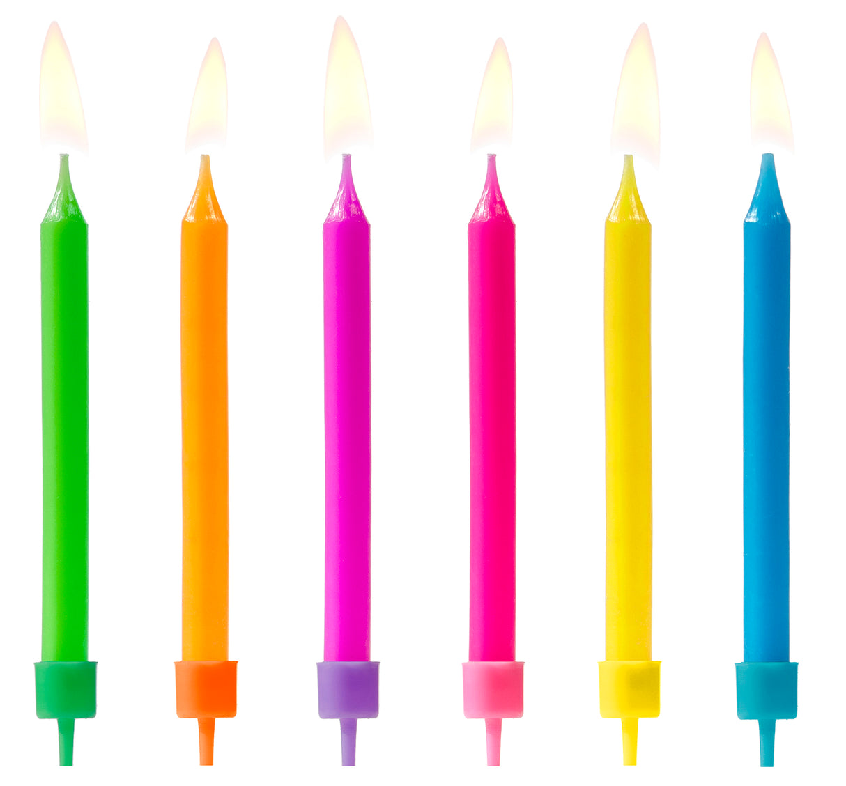 Kakkukynttilät 6,5 cm ja pidikkeet kirkas värisekoitus 6 kpl/pkt