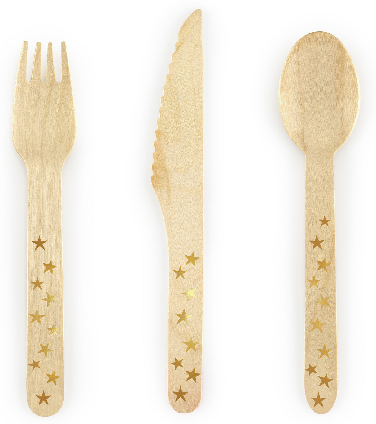 Puiset aterimet kullanväriset tähdet 3x6 kpl/pkt