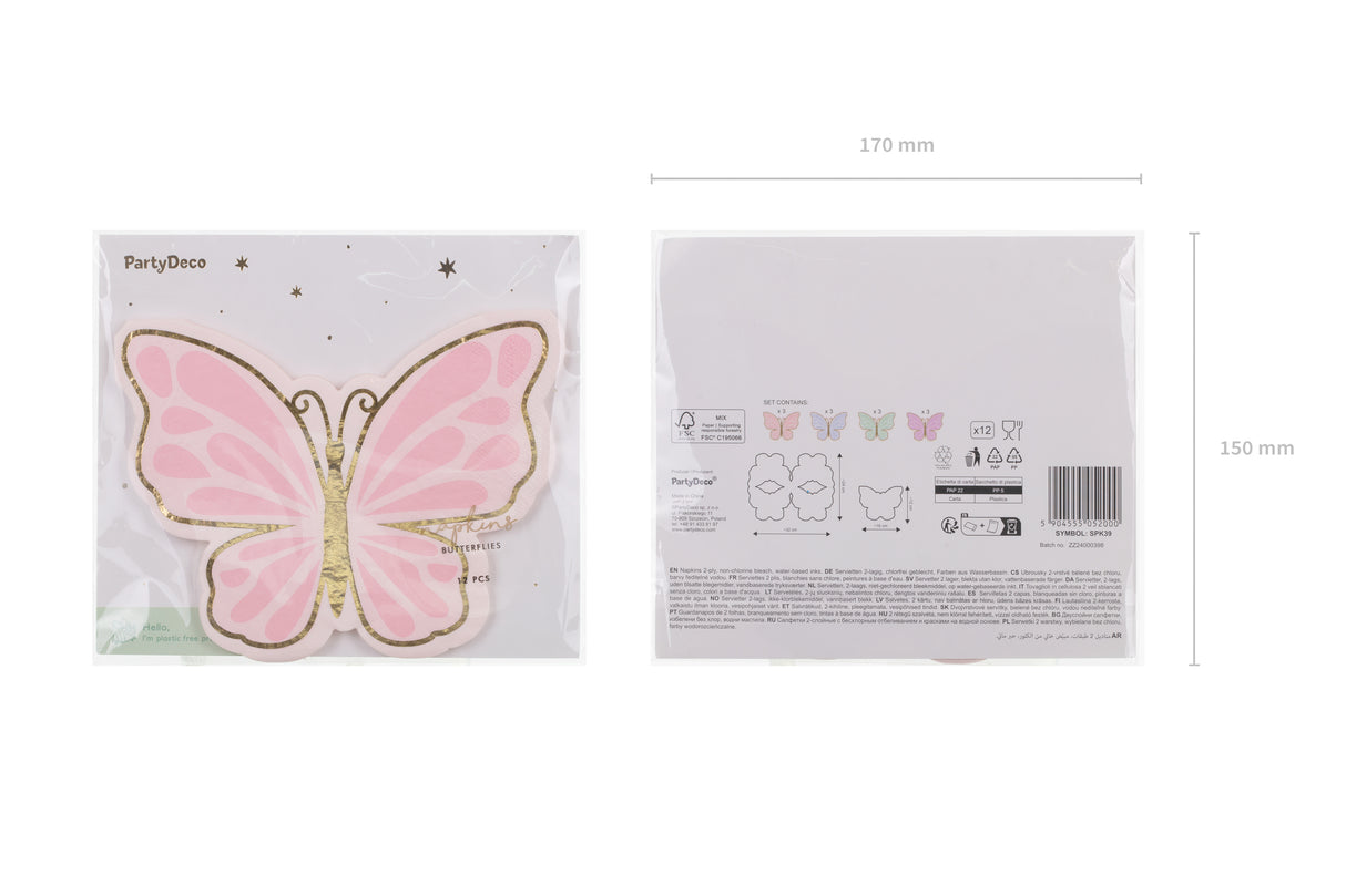 Värikäs perhonen muotolautasliina, 12 kpl/pkt