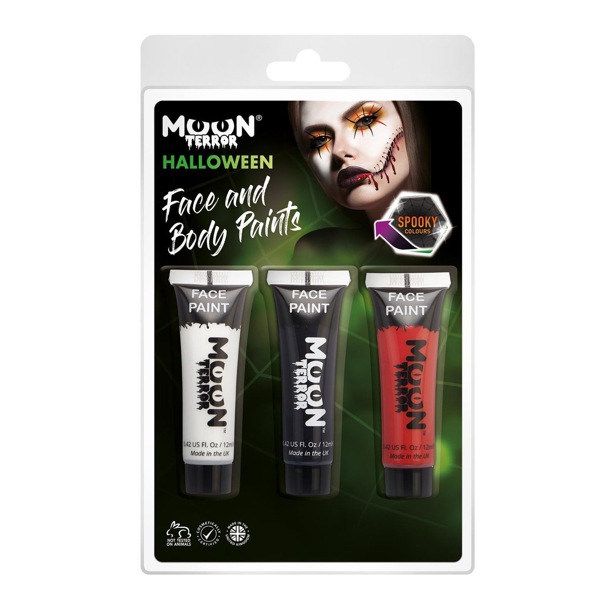 Moon Terror kasvovärituubit 12 ml valkoinen musta punainen