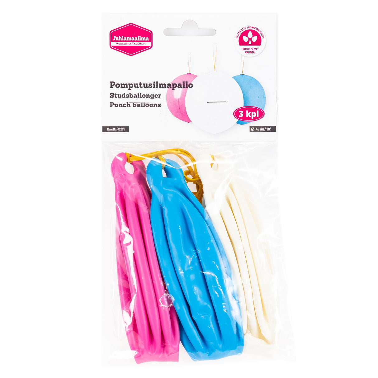 Pomputusilmapallo pastellivärit 3 kpl/pss