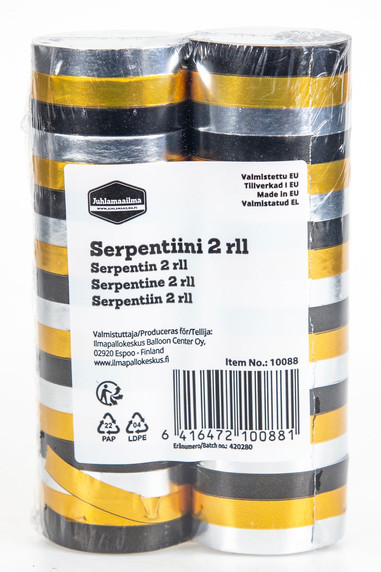 Serpentiini raita kulta, musta, hopea 2 rll/pkt