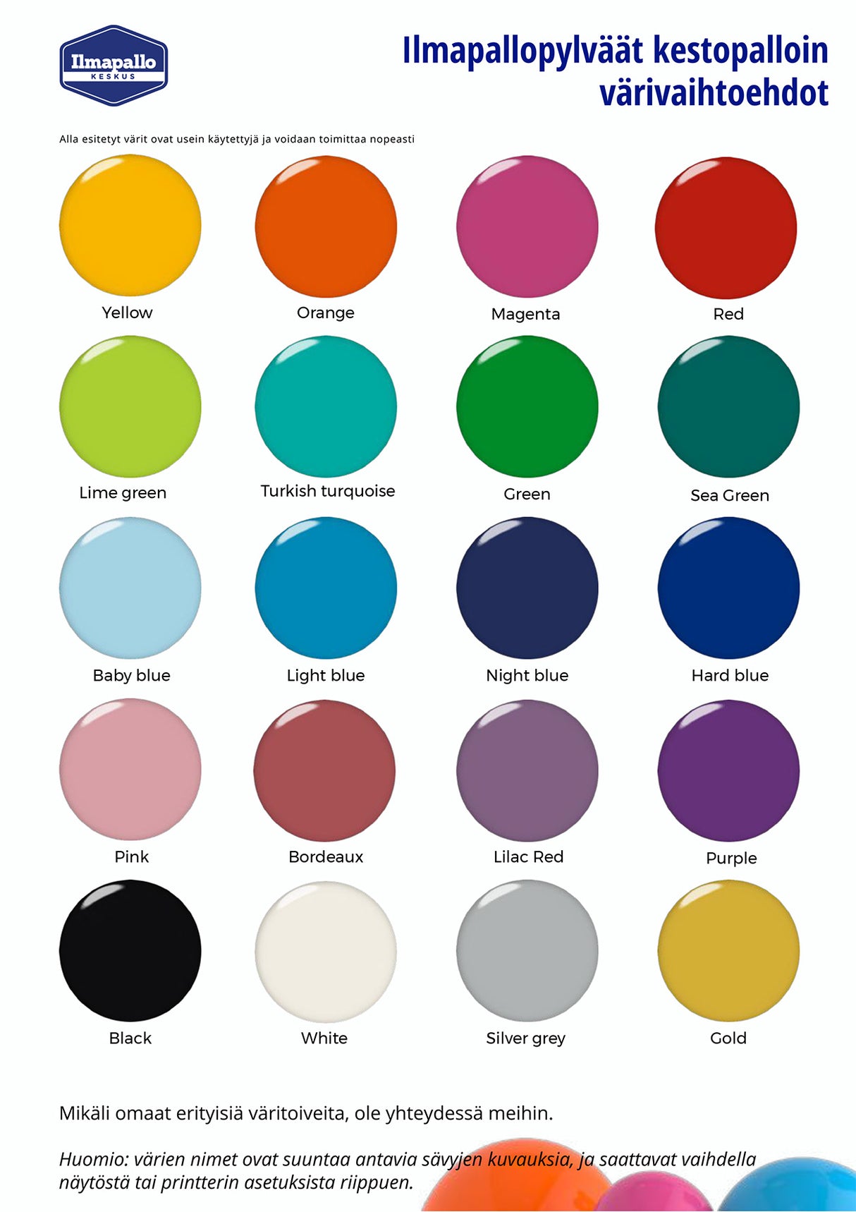 Ilmapallopylväs kestopalloin