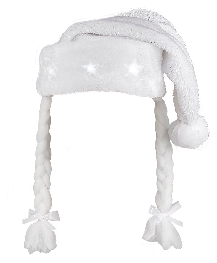 Tonttulakki valkoinen leteillä ja vilkkuvilla tähdillä