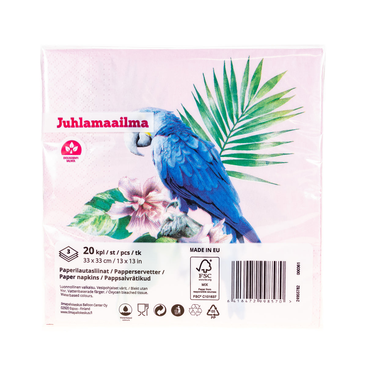 Suuri lautasliina 33 x 33 cm papukaija vaaleanpunainen 20 kpl/pkt