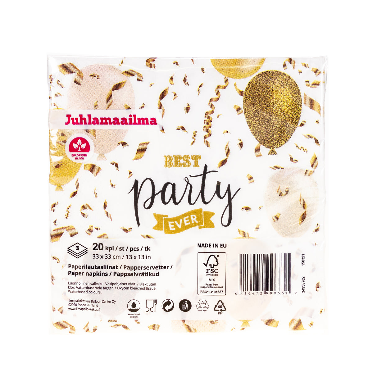 Suuri lautasliina Party 33 x 33 cm 20 kpl/pkt