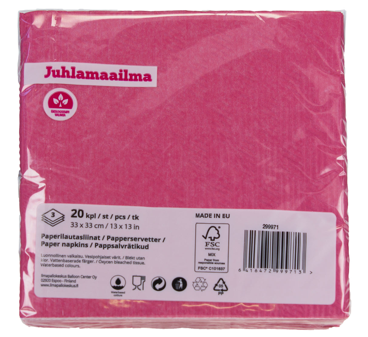 Lautasliina 33 cm fuksianpunainen kohokuvioitu 20 kpl/pkt