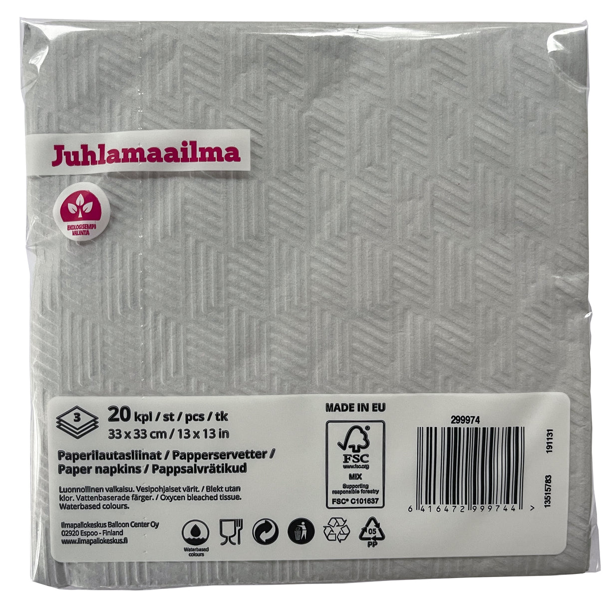 Lautasliina 33 cm hopeanvärinen kohokuvioitu 20 kpl/pkt