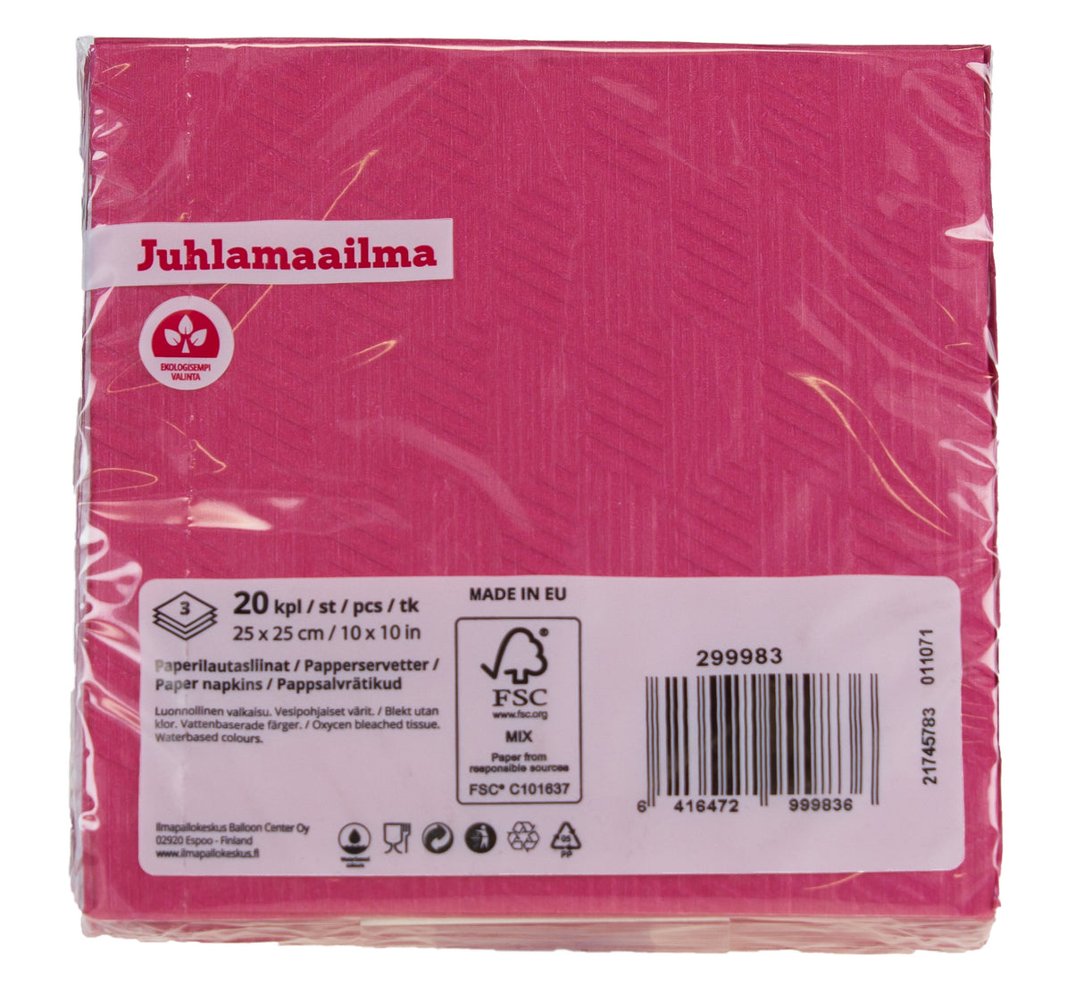 Lautasliina 25 cm fuksianpunainen kohokuvioitu 20 kpl/pkt