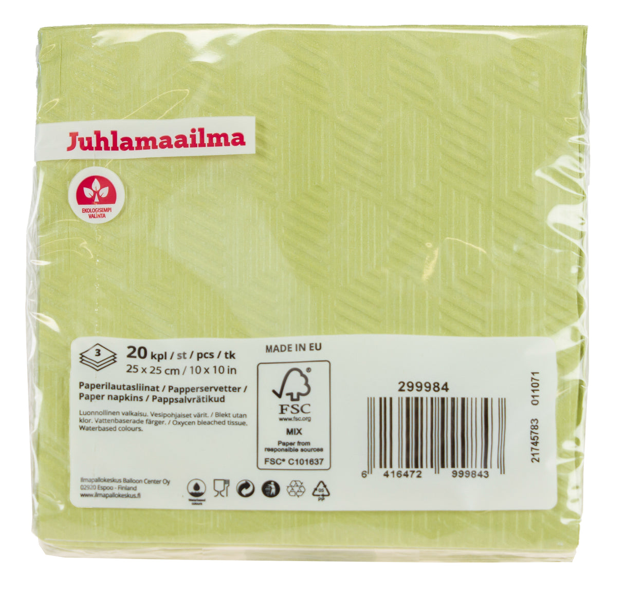 Lautasliina 25 cm lime kohokuvioitu 20 kpl/pkt