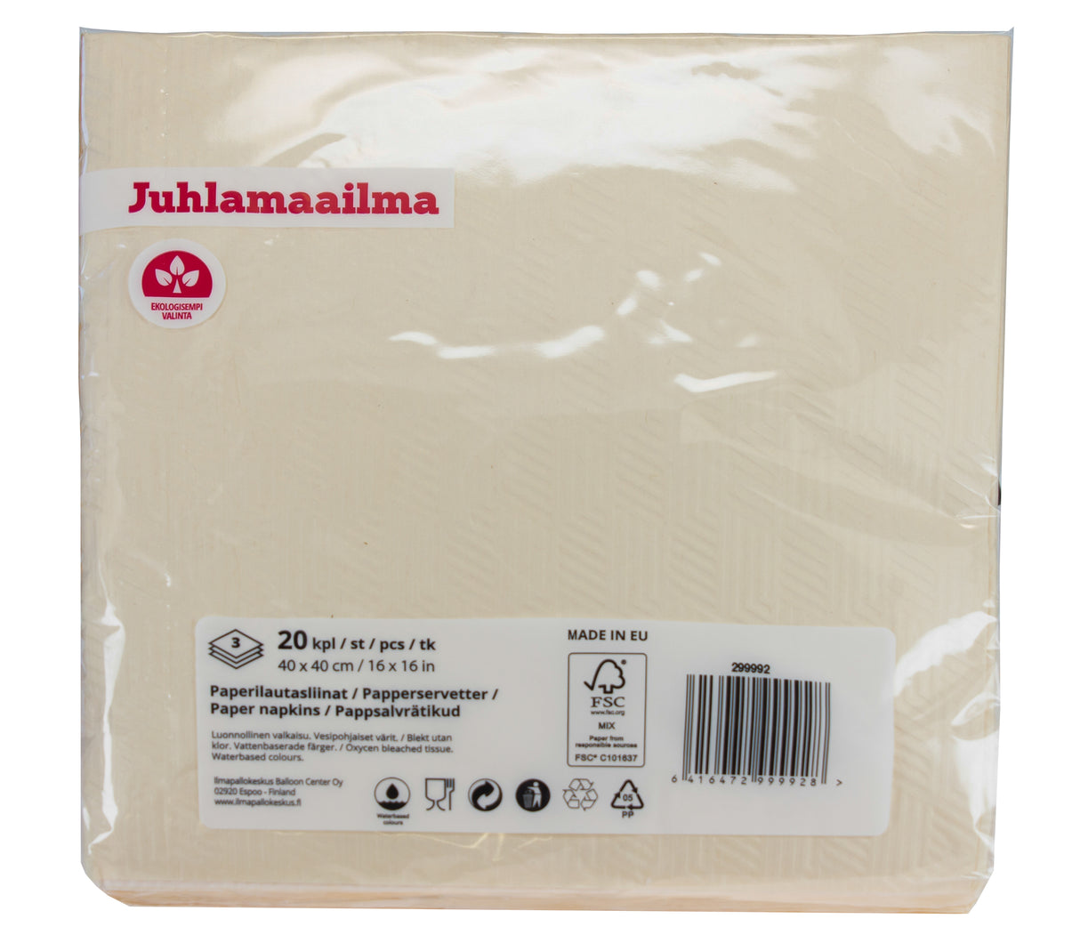 Lautasliina 40 cm helmiäisvalkoinen kohokuvioitu 20 kpl/pkt