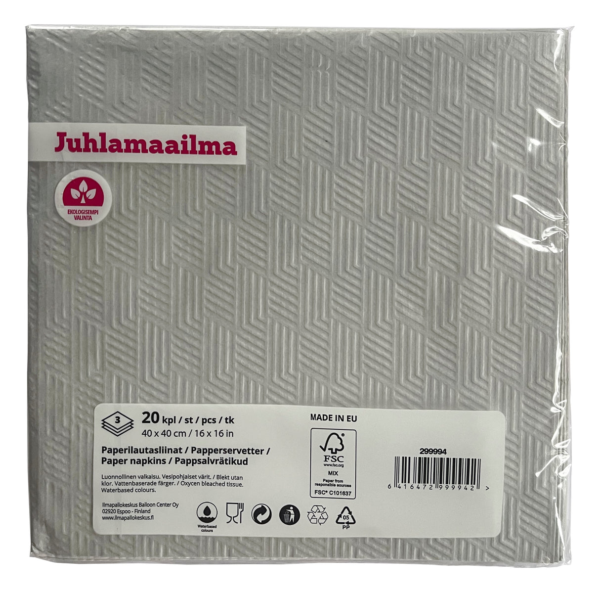 Lautasliina 40 cm hopeanvärinen kohokuvioitu 20 kpl/pkt